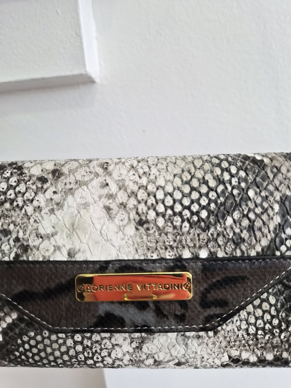 Adrienne Vittadini Gray Snake-Print Clutch